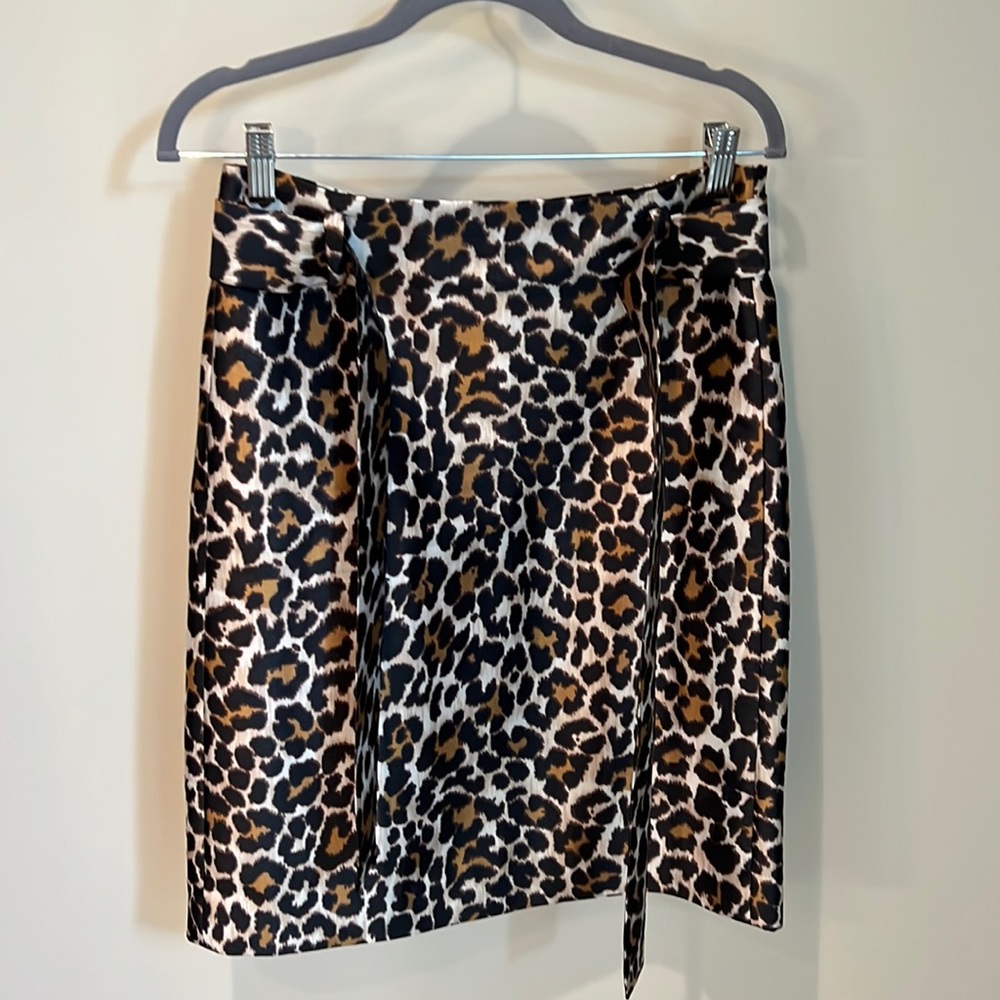 JCrew Satin Pencil Skirt in Leopard Print with Tie Waist